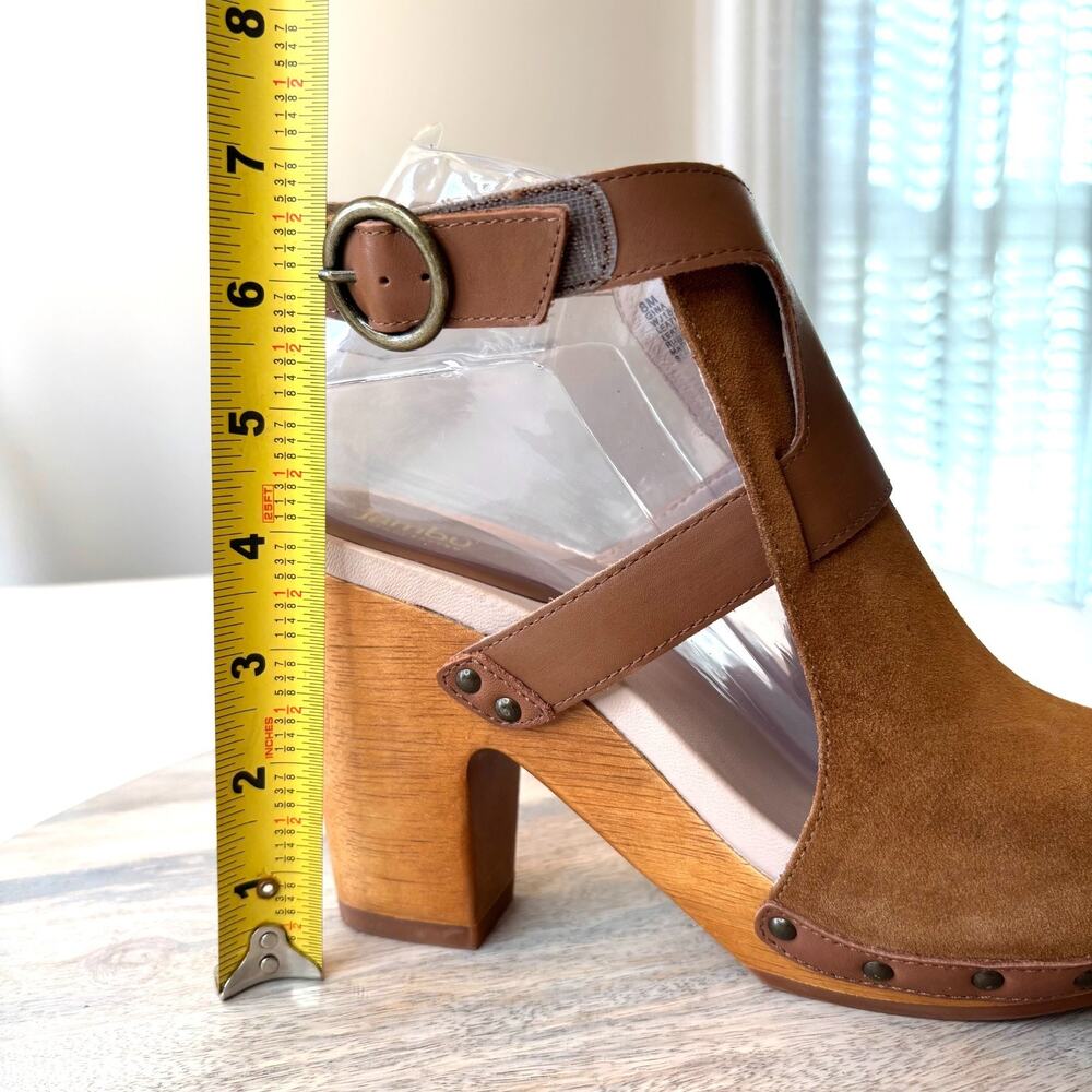 Jambu Handcrafted Suede Wood Platform Sandals Women's Size 8 Brown Peep Toe - Picture 13 of 13